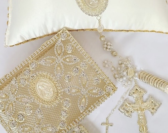 Set de Rosario, Arras y Lazo/Set of Rosary, Arras and Beautiful Wedding Lasso and Matching Rosary and Arras P44-JL220