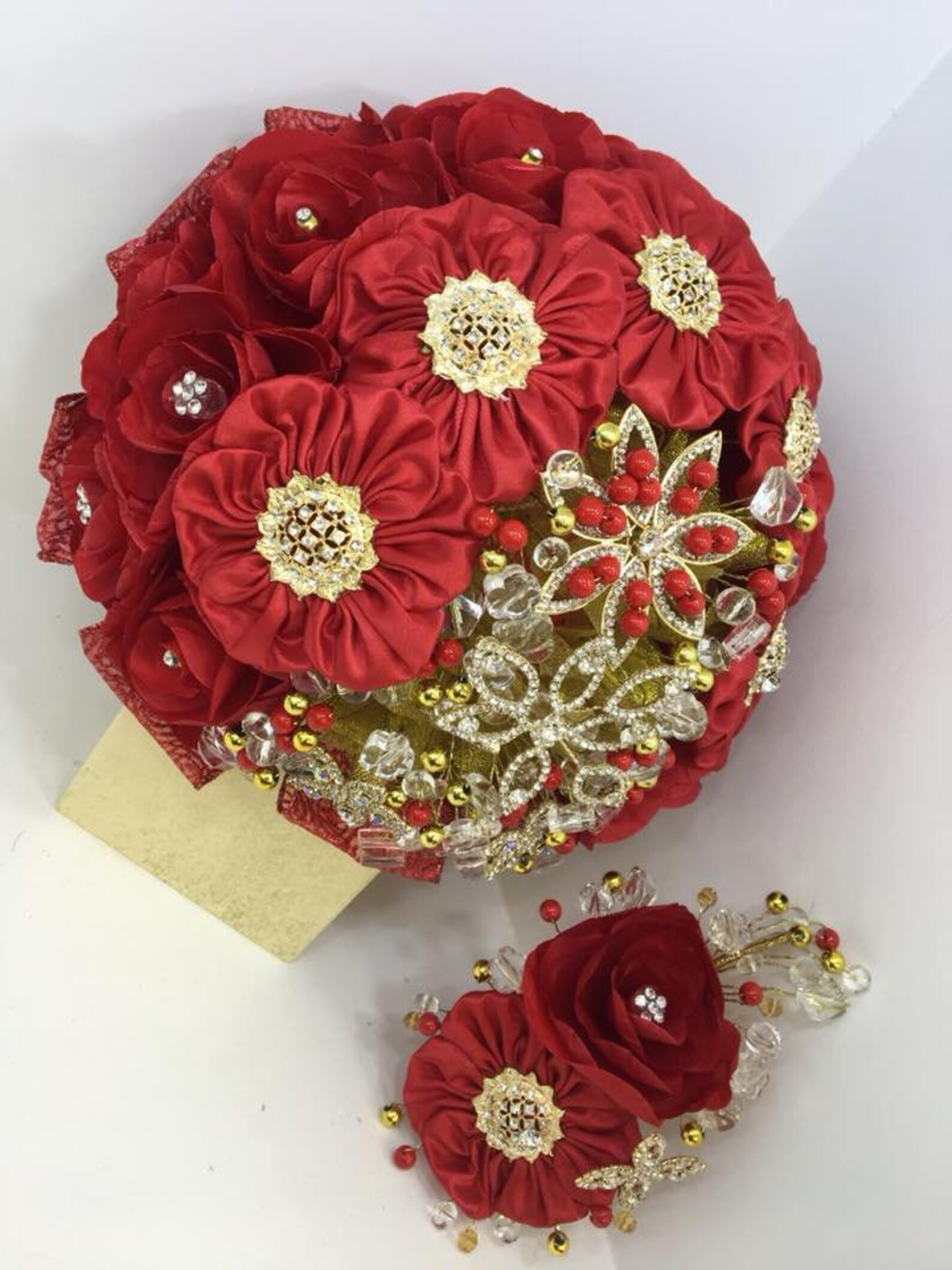 Red Quinceanera Rose Flower Bouquet Embellished with Crystals Etsy