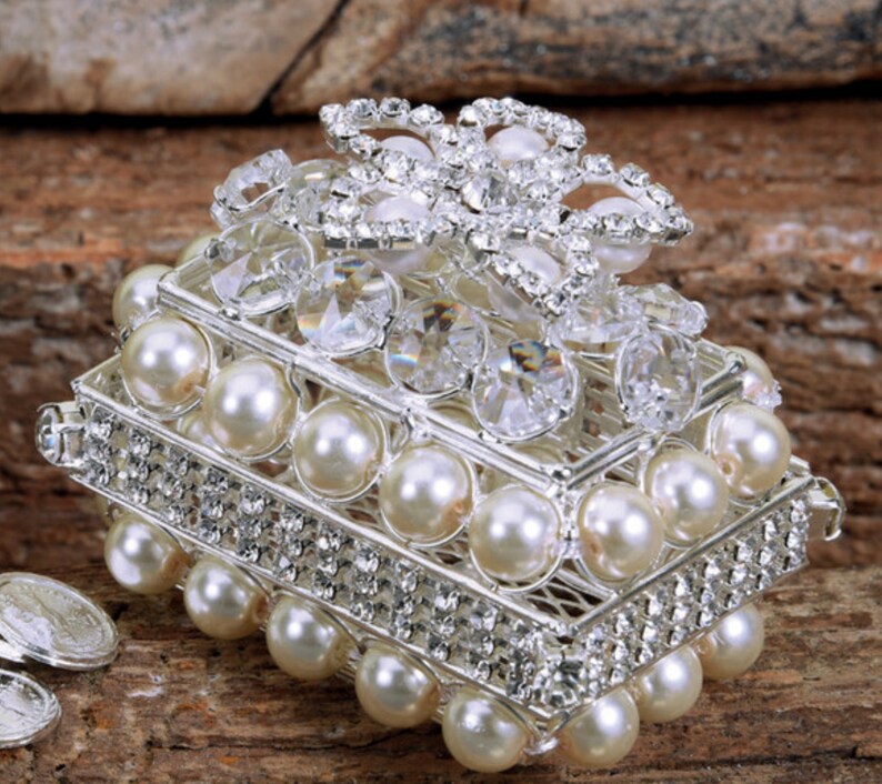 Square Shape Ornate RingArras Box Ring Pillow Ring and Arras Bearer Pillow Rhinestone 37-AC840