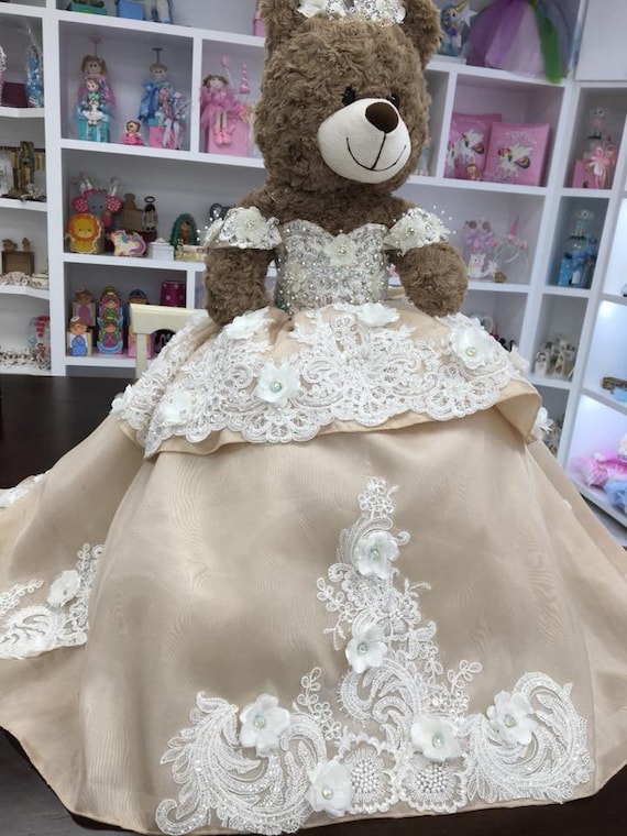 brown teddy bear dress Personalized Quinceanera Dress, Custom Made Teddy Bear Dress, Includes Custom Made and Bear Cotton basic fabric