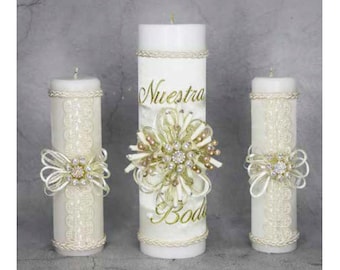 Wedding Unity Candle Set 3 piece Set, Vela para Boda de 3 Piezas