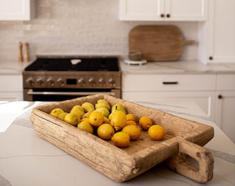 Square Elm Wood Basin Large with Handle