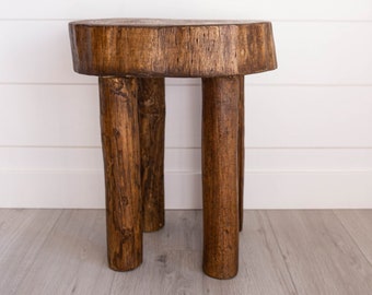 Senufo Round  Stool Bench Side Table Brown