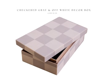 Boîte décorative à carreaux gris et blanc cassé