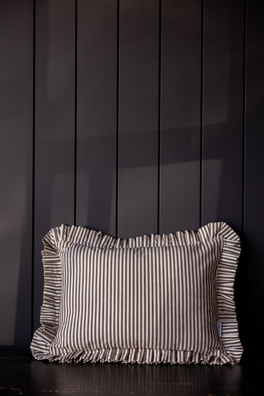 Ruffle Frill Lumbar Pillow Cover Brown White Stripes