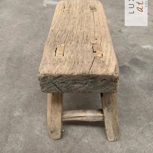 Vintage Found Stool Small Wooden Bench Rustic Elm Wood Display Riser Stand Stool Kitchen Stool Bathroom Stool Kid Bench Stool Entryway Bench image 8