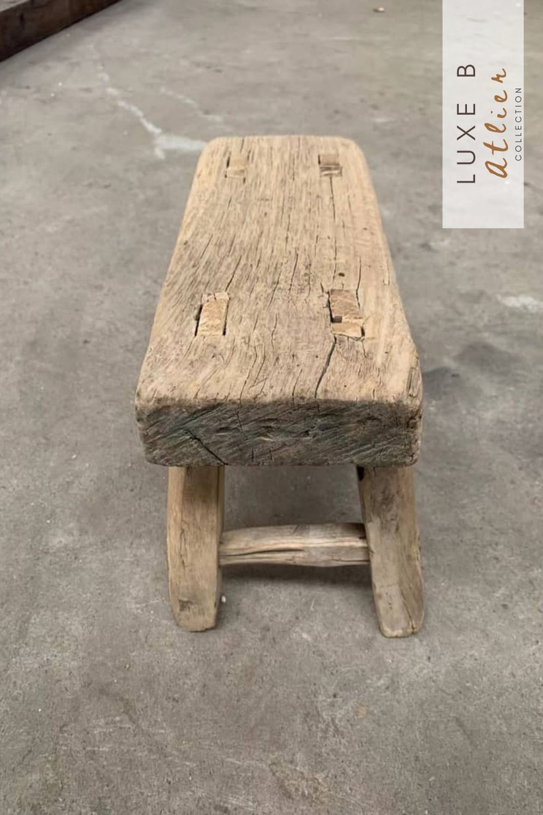 Vintage Found Stool Small Wooden Bench Rustic Elm Wood Display Riser Stand Stool Kitchen Stool Bathroom Stool Kid Bench Stool Entryway Bench image 8