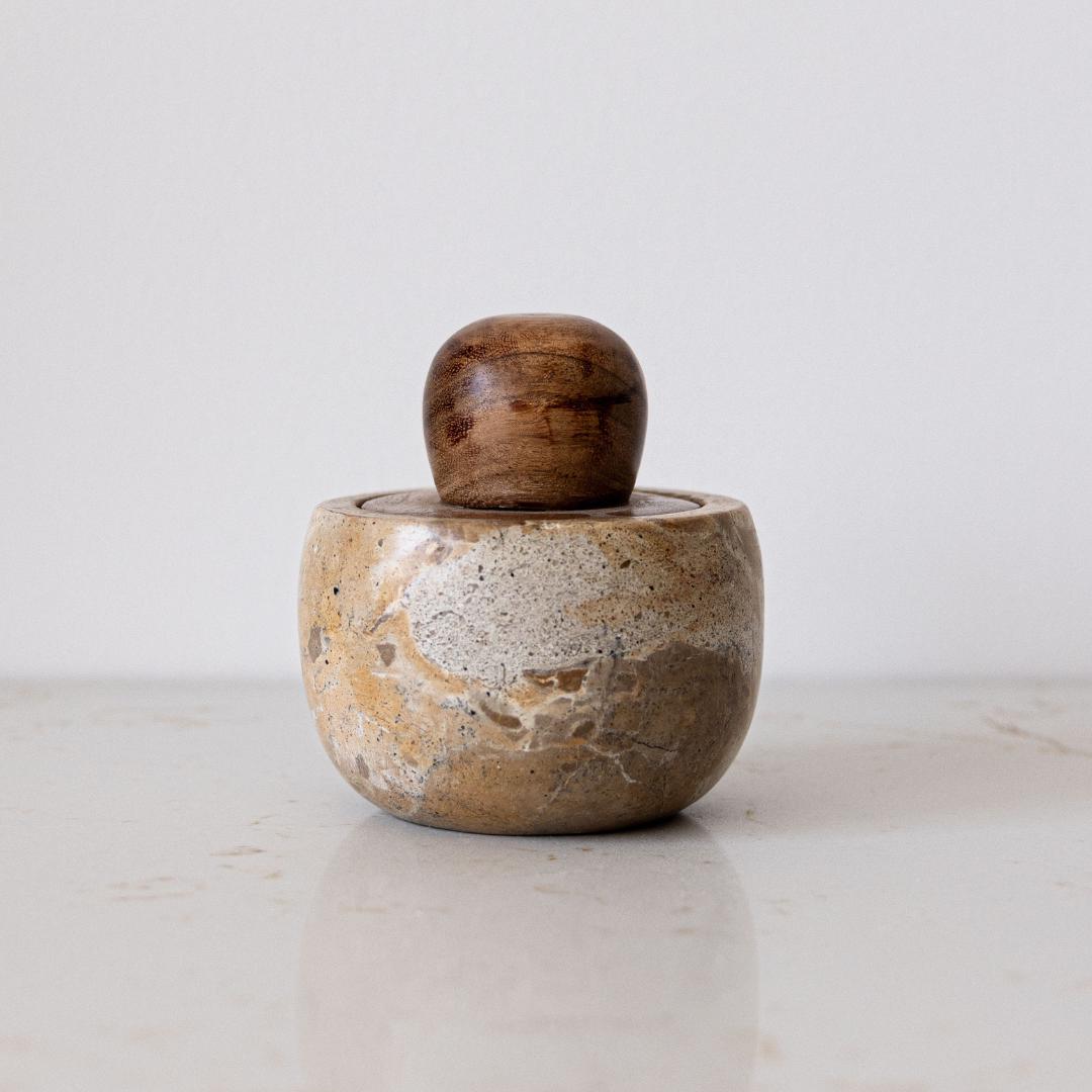 Marble Stash Pot With Wood Lid