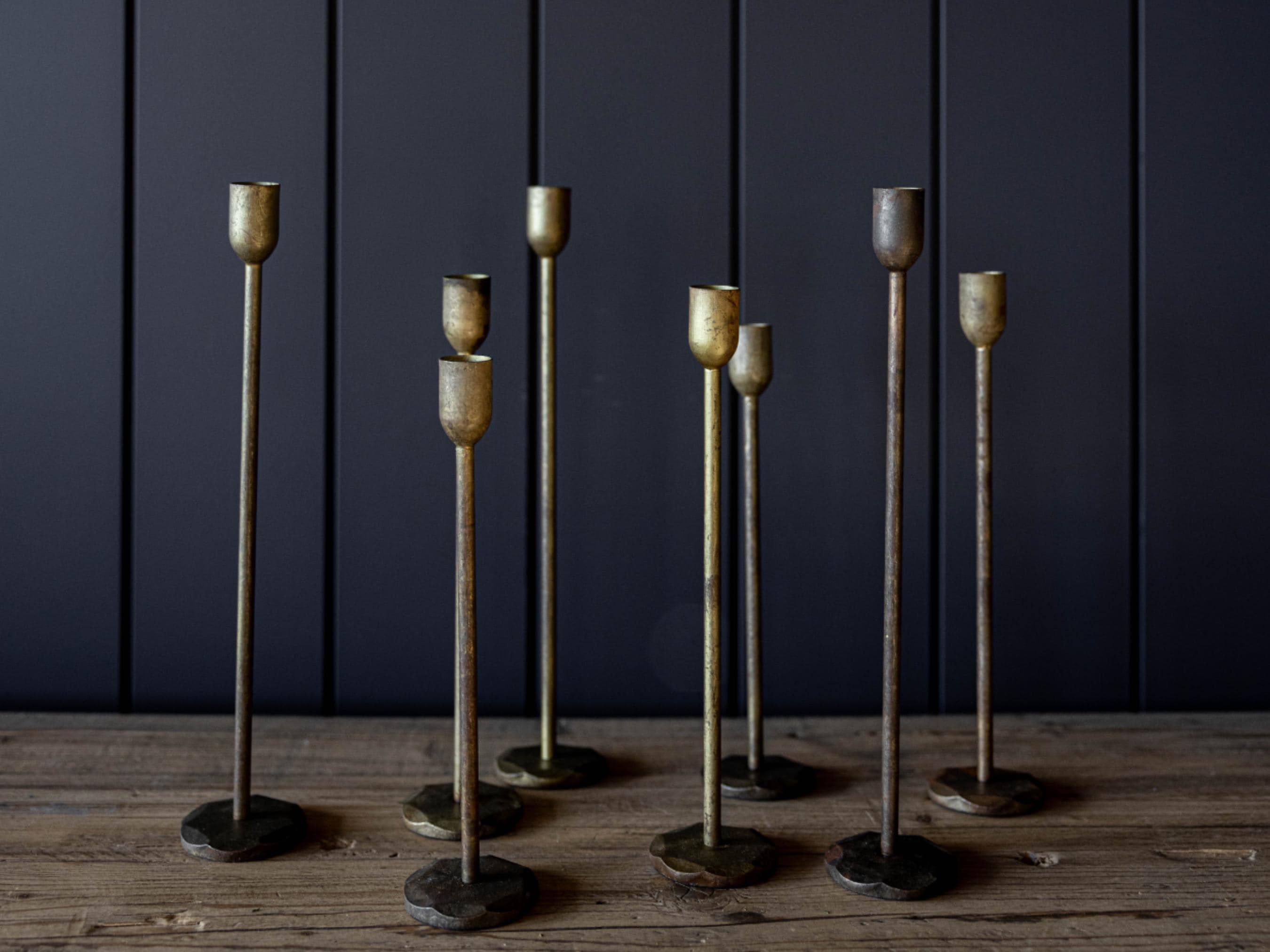 Old Antique Inspired Brass Tapered Candlestick Holders