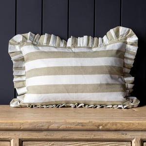 Ruffle Lumbar Pillow Cover Sage Green Bold Stripe