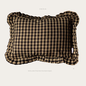 Lumbar Ruffle Pillow Frill Shame Olive Green Gingham