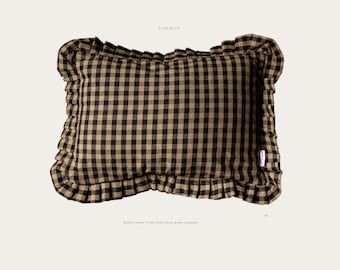 Lumbar Ruffle Pillow Frill Shame Olive Green Gingham