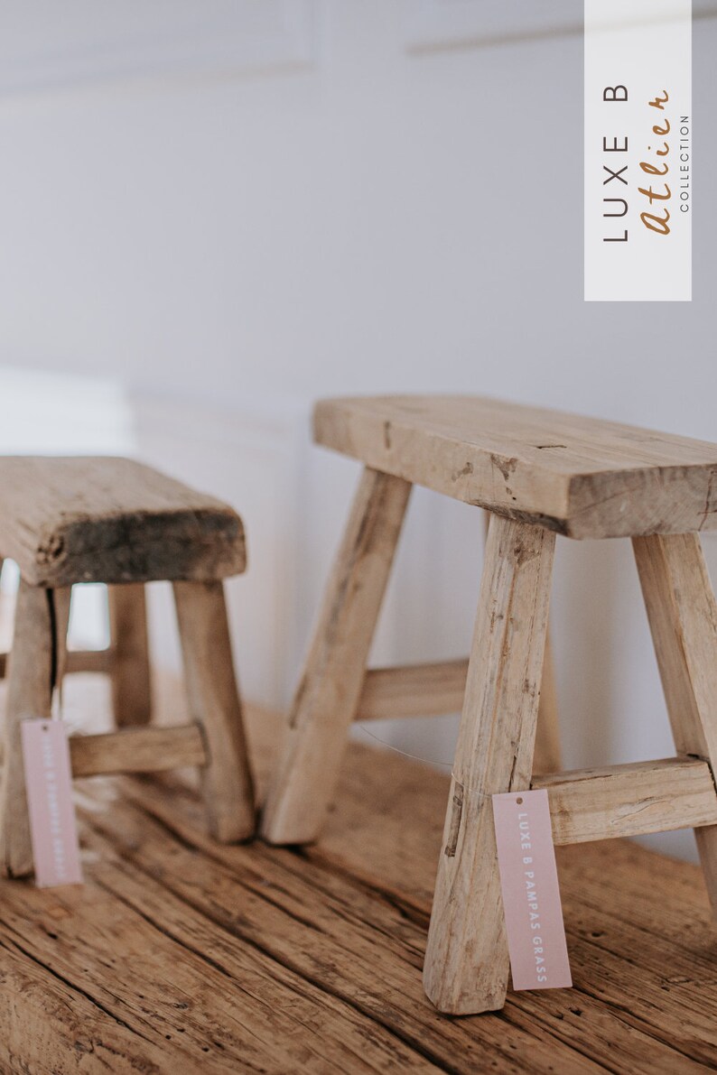 Wooden Stool Vintage Small Old Rustic Elm Wood Display Riser Stand Stool Kitchen Stool Bathroom Stool Kid Bench Stool Entryway Bench zdjęcie 6