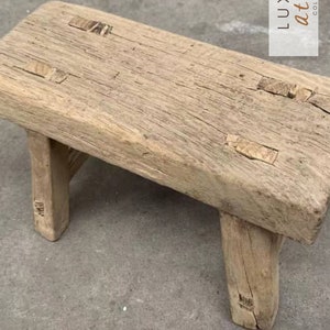 Vintage Found Stool Small Wooden Bench Rustic Elm Wood Display Riser Stand Stool Kitchen Stool Bathroom Stool Kid Bench Stool Entryway Bench image 7