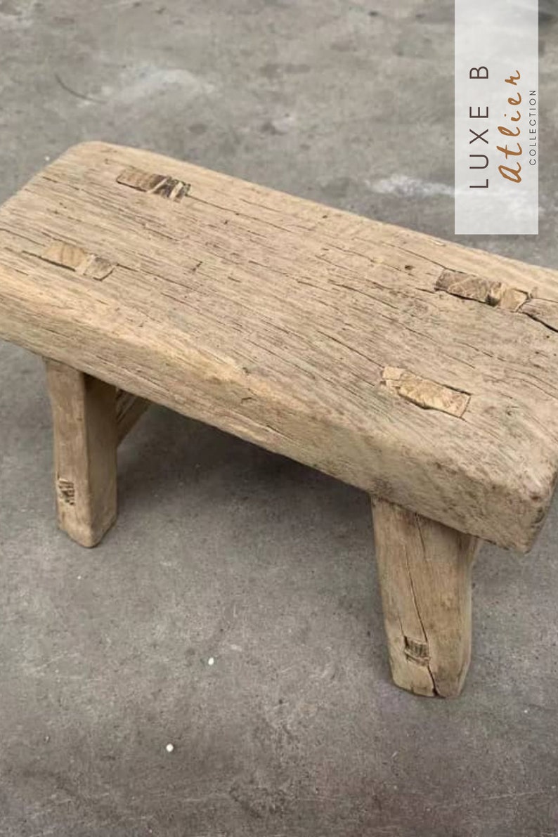 Vintage Found Stool Small Wooden Bench Rustic Elm Wood Display Riser Stand Stool Kitchen Stool Bathroom Stool Kid Bench Stool Entryway Bench image 7
