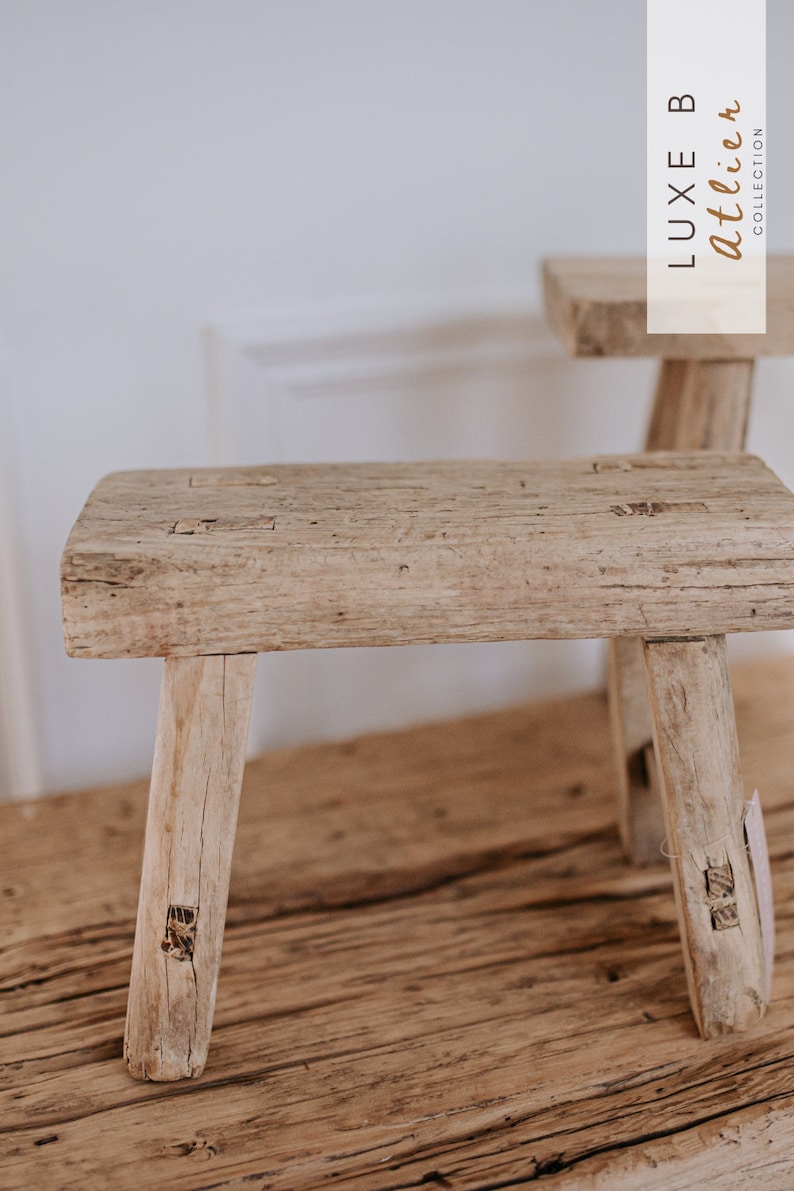 Wooden Stool Vintage Small Old Rustic Elm Wood Display Riser Stand Stool Kitchen Stool Bathroom Stool Kid Bench Stool Entryway Bench zdjęcie 3