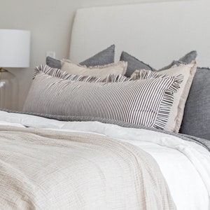Ruffle Bolster Frill Pillow Cover Brown White Stripes
