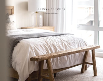 Skinny Bench Bed Vintage Long Bedroom Foot of Bed King Size Wooden Old Elm Wood Antique Furniture Wooden Entryway Rustic Weathered Bench Etsy