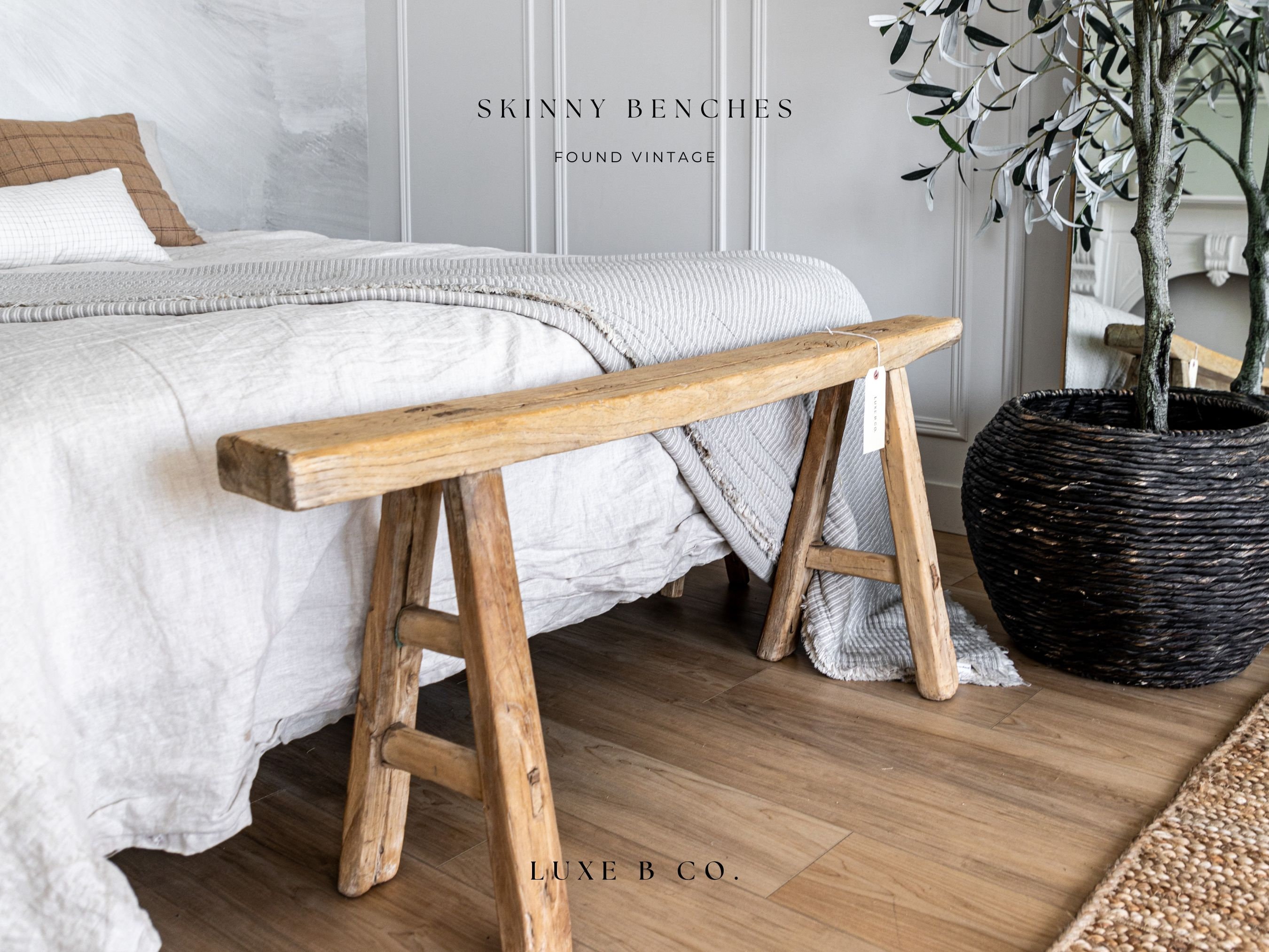 Bench Vintage Inspired Skinny Long Bedroom Foot of Bed King
