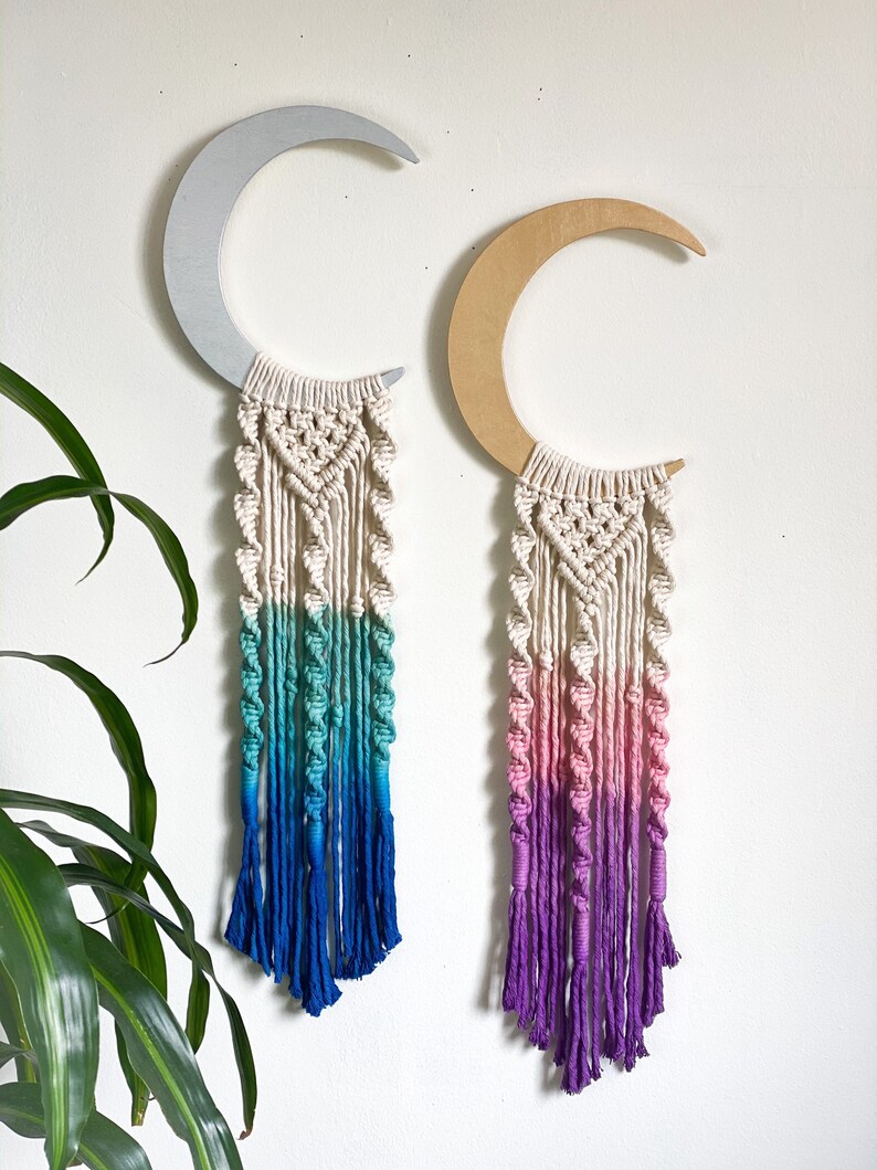 Dip Dyed Moon Macrame Moon Wall Hanging Moon Decor Macrame Etsy