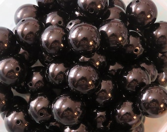 20 mm Solid Black bubblegum beads