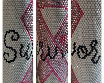 20 oz Cancer Survivor Rhinestone skinny tumbler