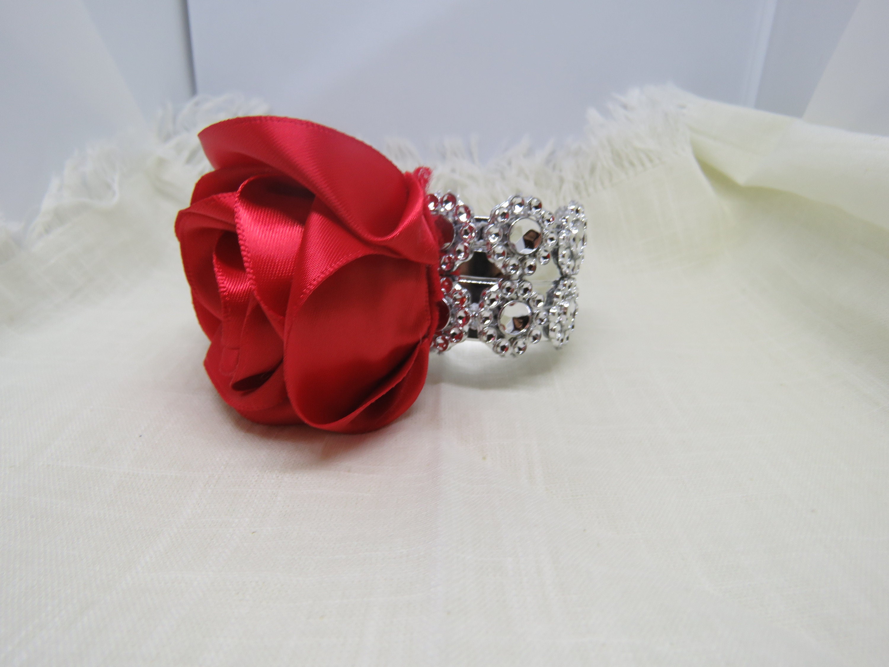 Napkin ring with bling and red rose set of 6 Etsy