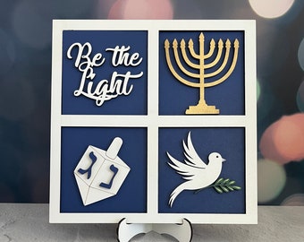 Hanukkah interchangeable 4 inch squares, Be the Light, Dove of Peace, Menorah, Dreidel