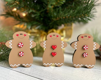 Chunky gingerbread cookie shelf sitter, mantel decor, tiered tray, Christmas decor, farmhouse style, hand painted