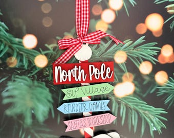 Hand-Painted North Pole Signpost Christmas Ornament