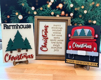 Farmhouse Christmas Sign Trio | Wooden Christmas Signs