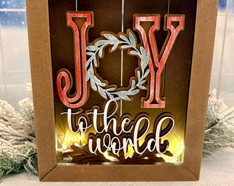 JOY to the World Shadowbox Insert with Freestanding Shelf Sitter Options