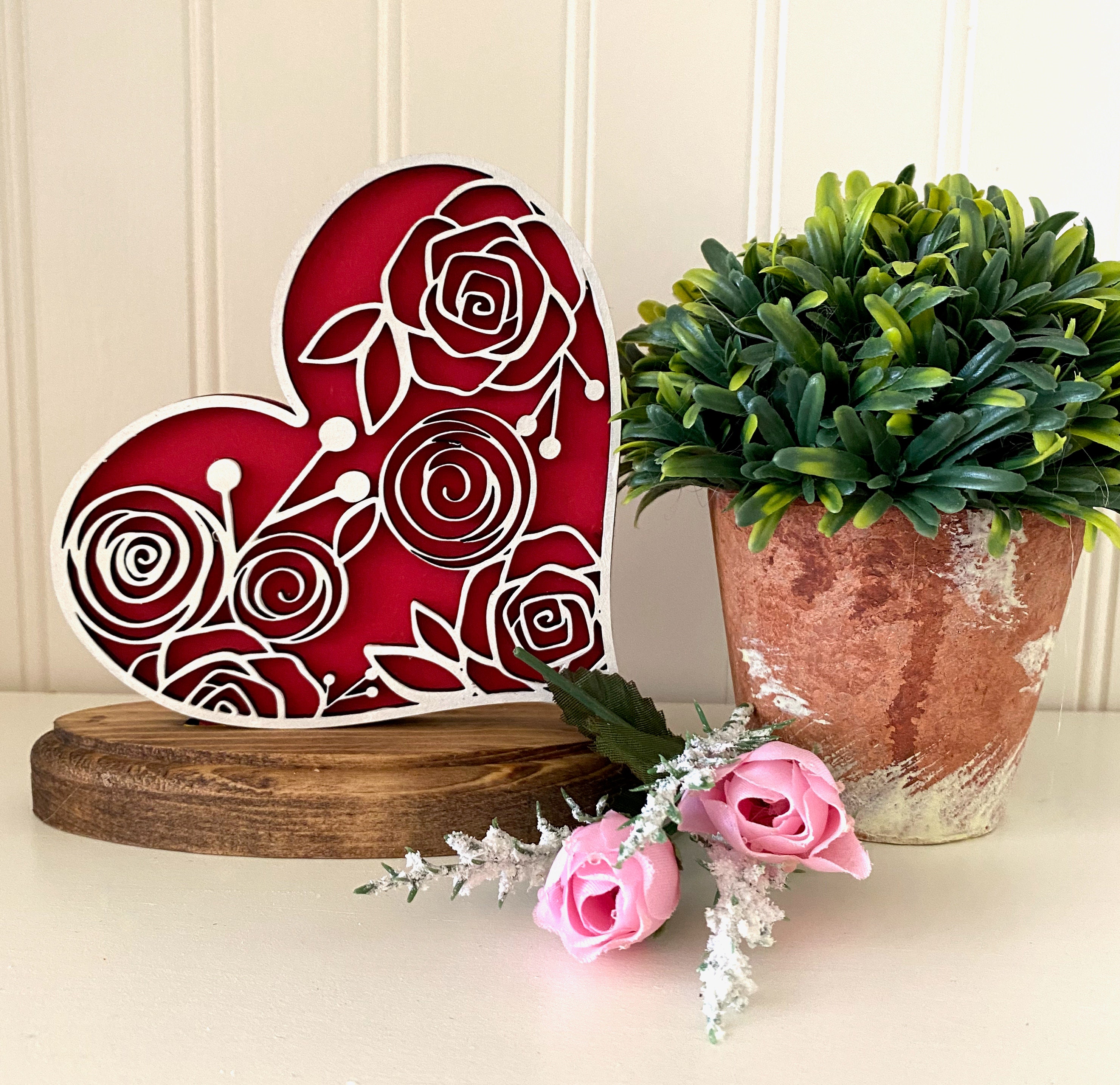 Wooden hearts in 3 sizes with multi layer laser cut floral and | Etsy