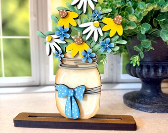 Wildflower Mason Jar Floral Shelf Sitter | Shadowbox Insert | Spring Summer Wildflower Bouquet
