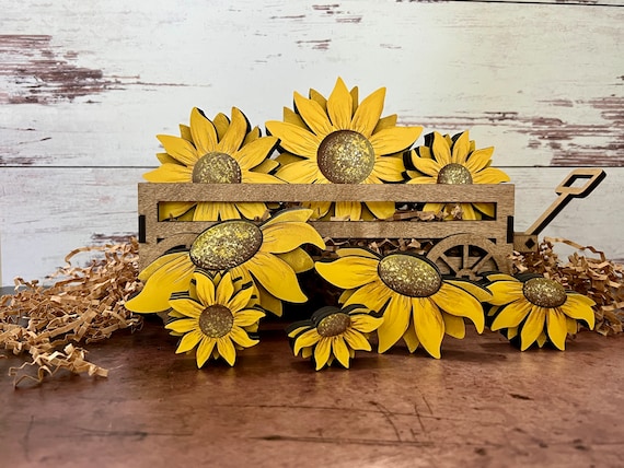 Sunflowers Hand-painted Chunky Shelf Sitter Summer Shelf Decor for