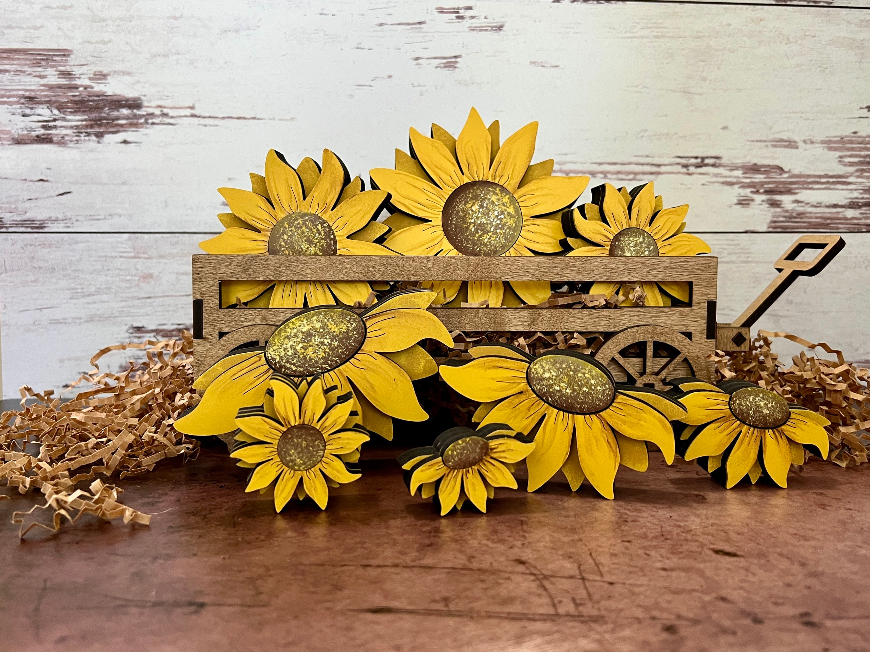 Sunflowers Hand-painted Chunky Shelf Sitter Summer Shelf Decor for