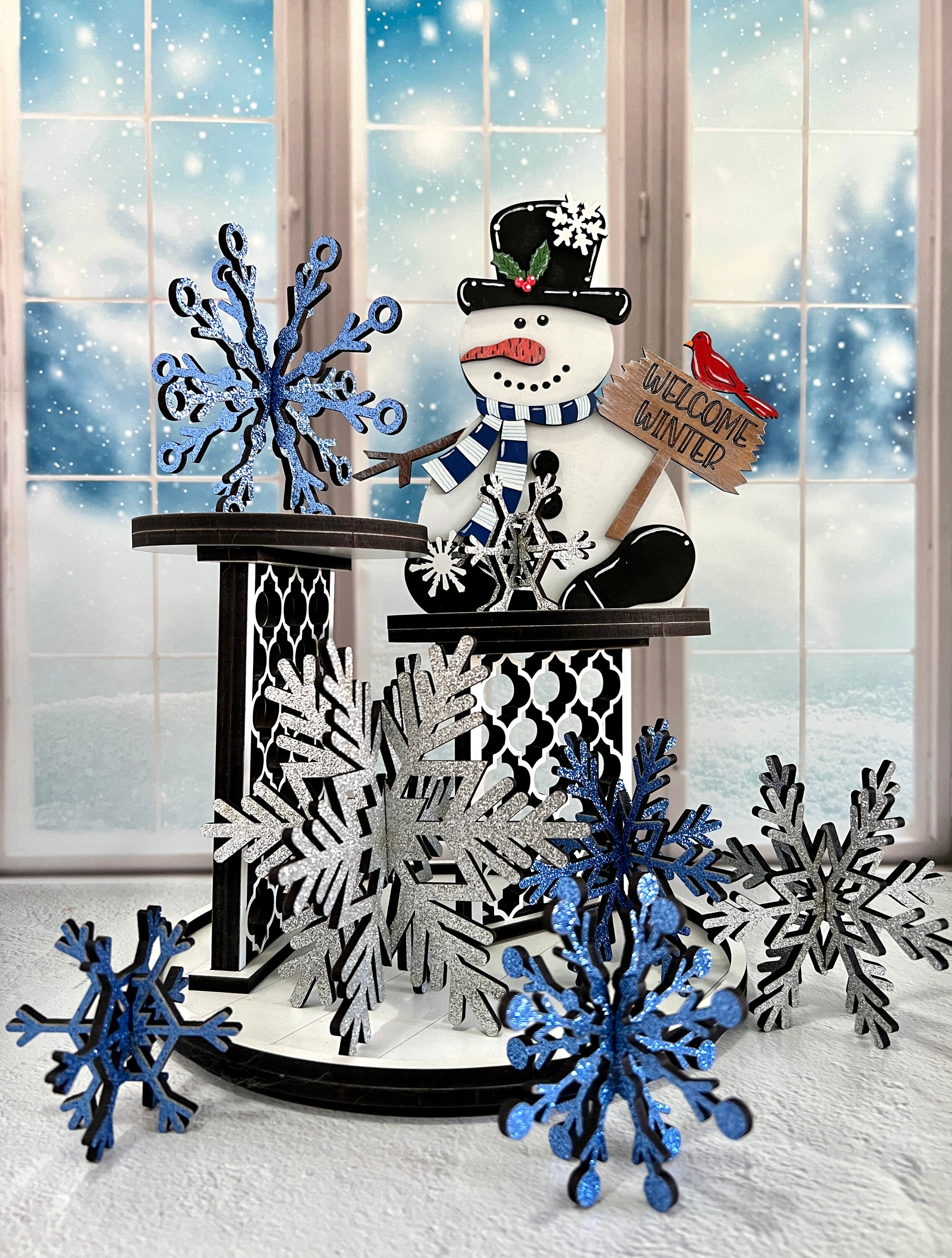 Welcome Winter Snowman | Hand Painted Shelf Sitter | Cozy Winter