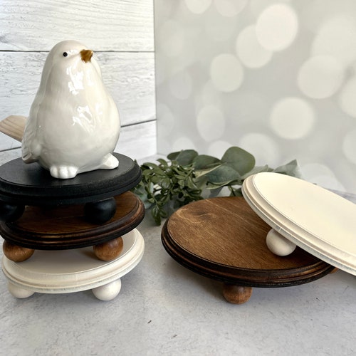 Round riser display stand, ball feet, available in white, creamy white, black or stain, 5", 6" and 7"