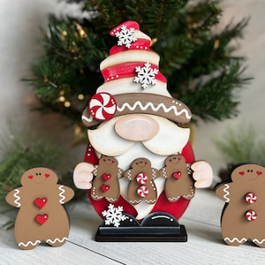Gingerbread gnome shelf sitter, holiday decor, Christmas, farmhouse style, mantel decor, hand painted