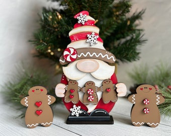 Gingerbread gnome shelf sitter, holiday decor, Christmas, farmhouse style, mantel decor, hand painted or unfinished for DIY