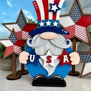 Uncle Sam gnome shelf sitter, 4th of July, patriotic decor hand painted or unfinished for DIY