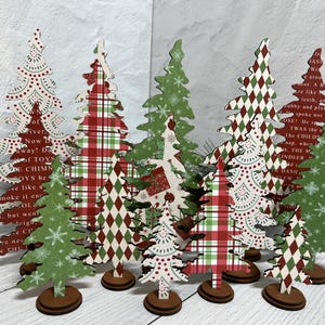 Freestanding Christmas Trees, Red Green Collection One, 5 Sizes, Cardstock Prints