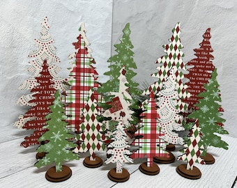 Freestanding Christmas Trees, Red Green Collection One, 5 Sizes, Cardstock Prints