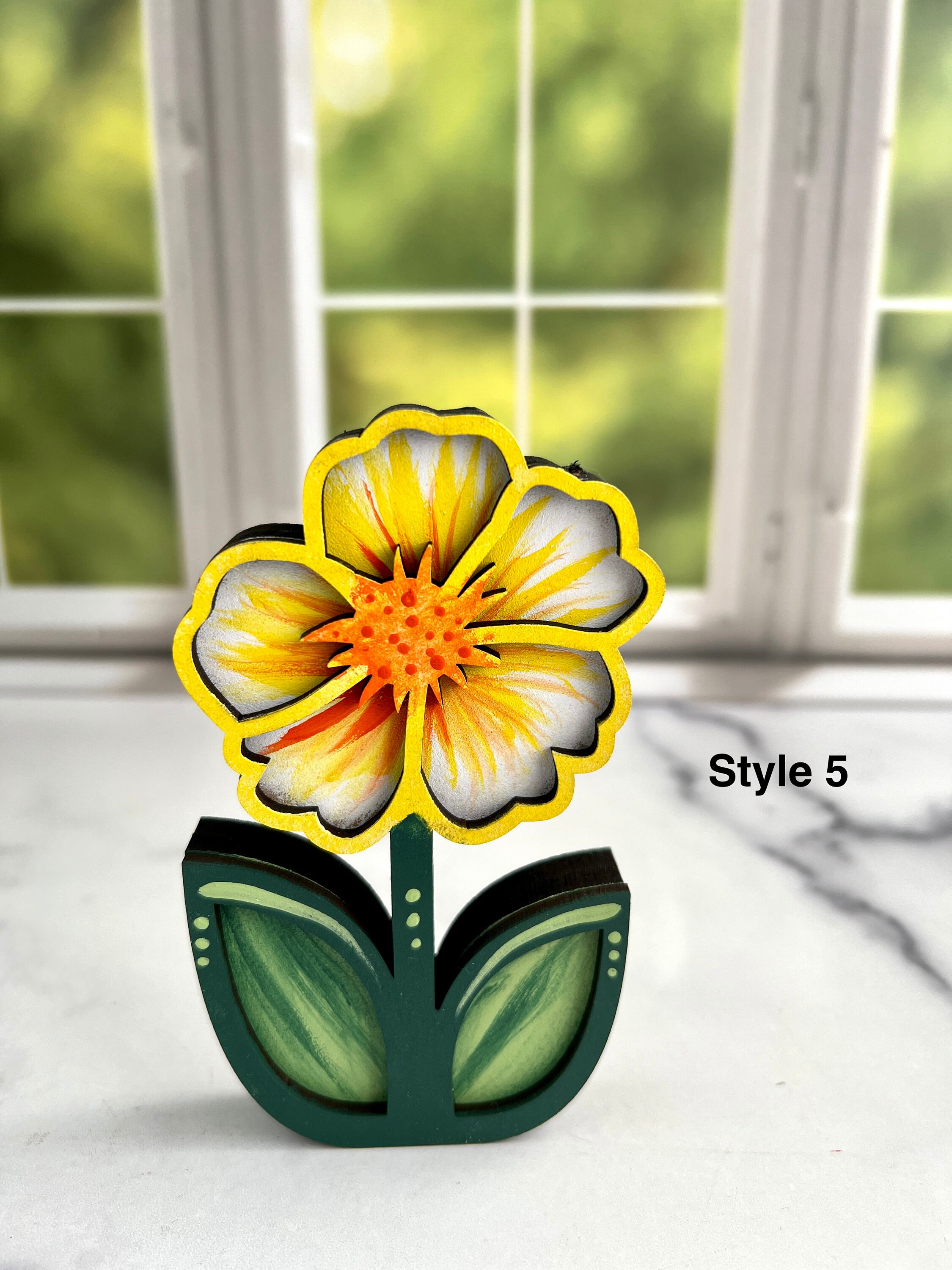 Hand Painted Wooden Flower Shelf Sitters – Freestanding Spring