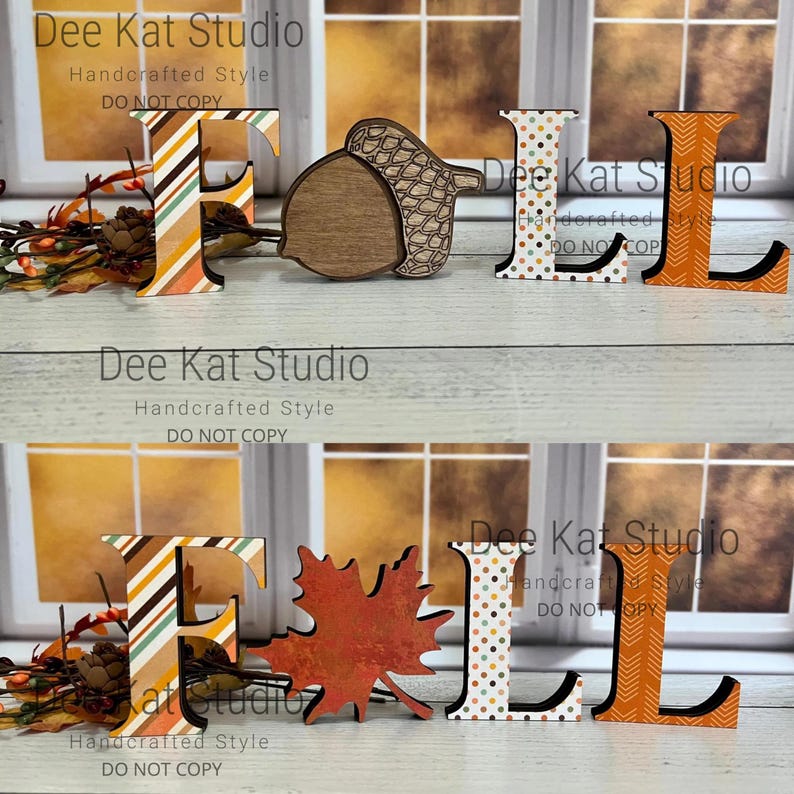 FALL Shelf Sitter Block Letters, Autumn Prints With Acorn or Fall Leaf ...