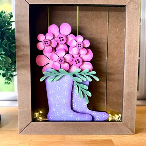 Spring Rain Boot Decor | Farmhouse Shadow Box Insert with FreeStanding Base Options