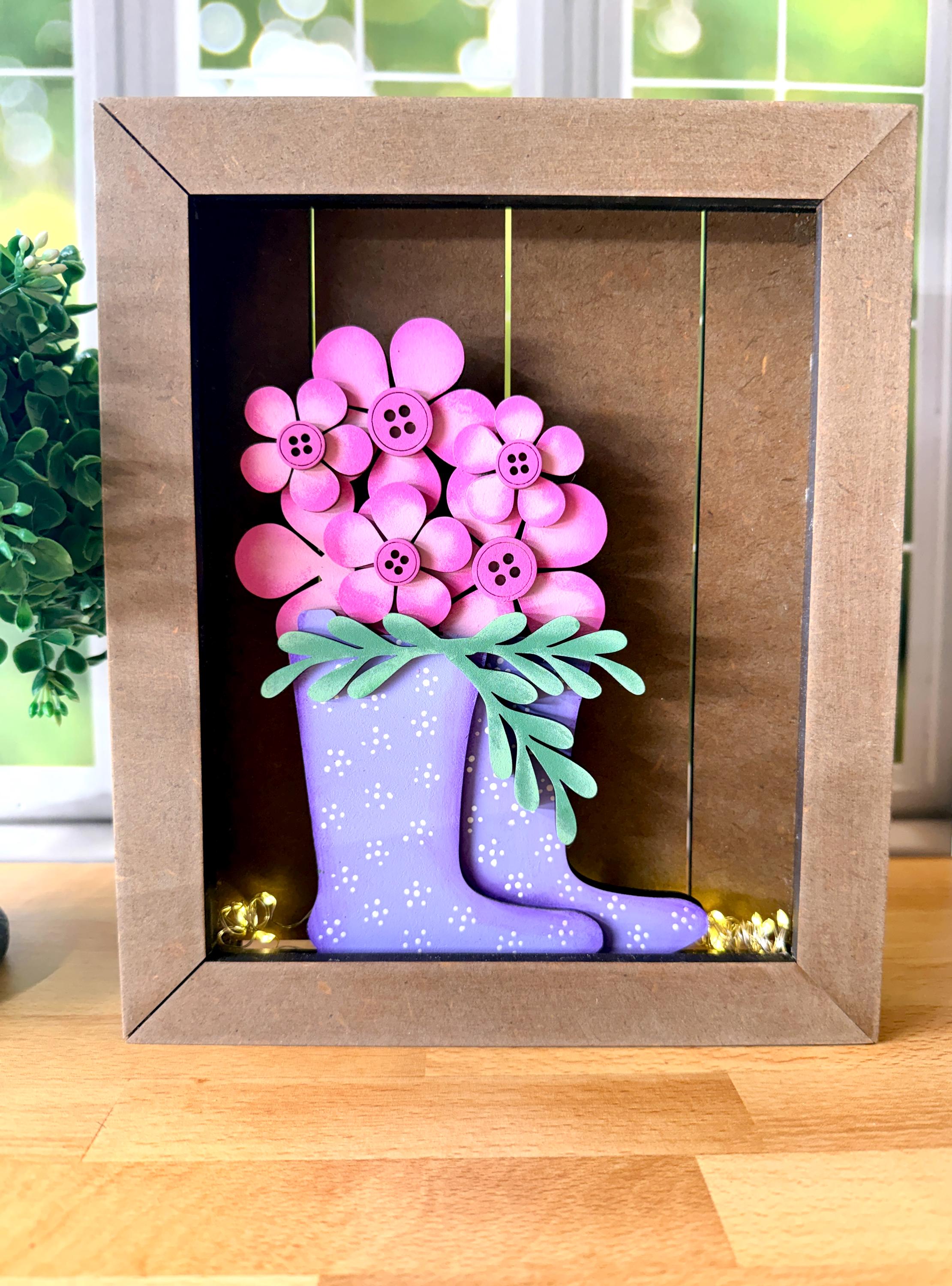 Storefront Shadow Box Insert Spring Rain Boot Decor | Farmhouse Shadow Box Insert With Freestanding ...