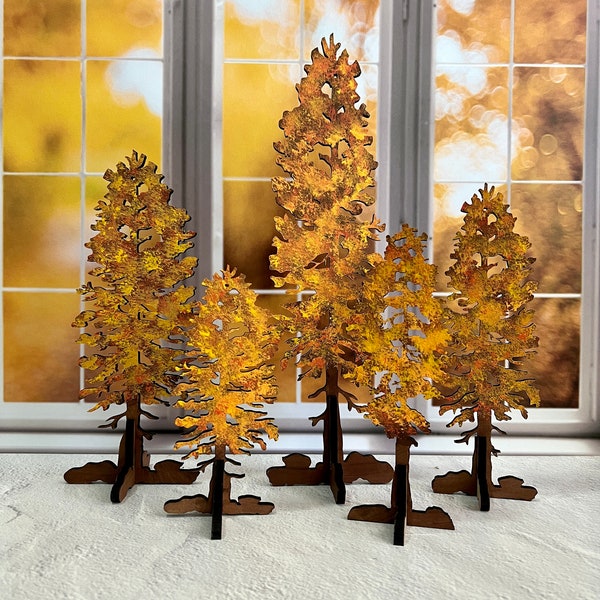 Free standing fall trees, hand painted wood, autumn decor, 5 sizes, painted or unfinished for DIY