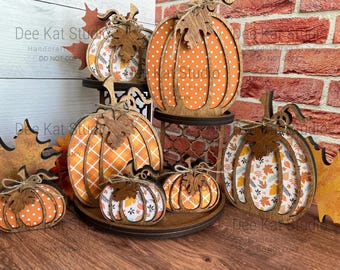 Chunky Wooden Pumpkin Shelf Sitter | Fall Decor in 4 Sizes & 3 Prints | Autumn Mantel or Tiered Tray Accent