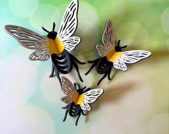 Bumble Bee Shelf Sitter Decor – 3D Freestanding Farmhouse Bees – Hand Painted Wooden Bee Decor –